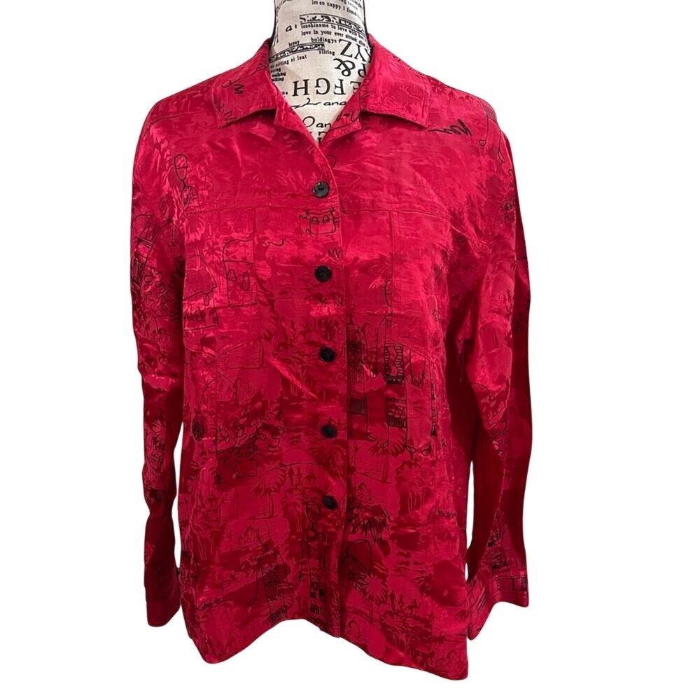 Chicos linen and‎ silk button down shirt sz 1 M